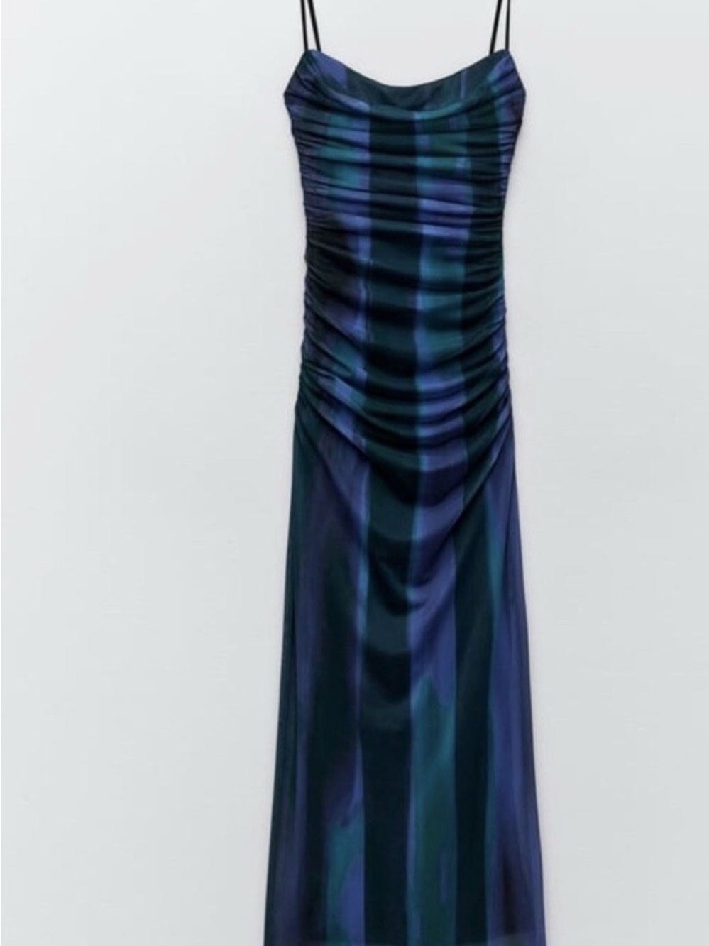 Zara Print Blues Elegant Navy & Teal Striped Slip Dress
